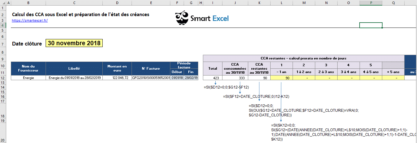 Calcul Des Charges Constat Es D Avance Sous Excel