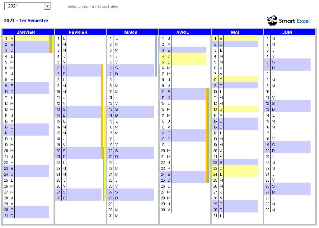 Un calendrier Excel épuré